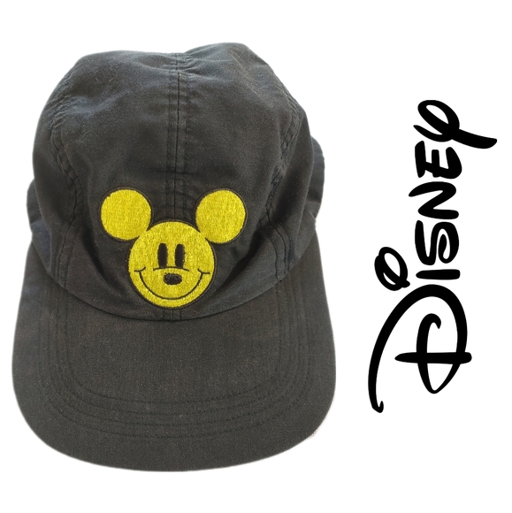 Disney Accessories - VTG Mickey Mouse Black Baseball Hat with Yellow Embroidered Mickey